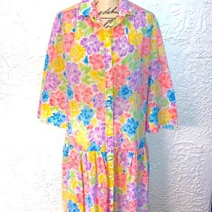 🌸Vintage Sweet Rainbow Pastel Floral Ruffle Hem House Dress